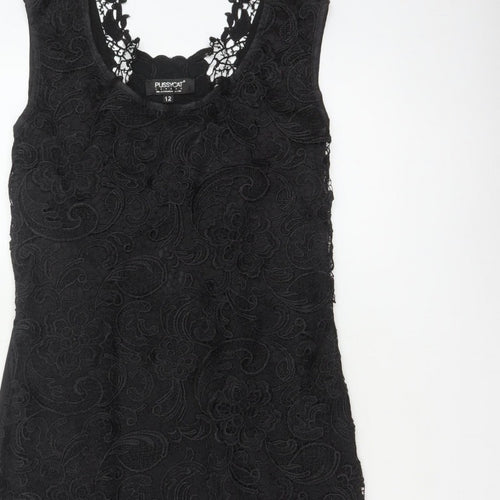 Pussycat London Women’s Black UK 12 Bodycon Floral Lace Dress