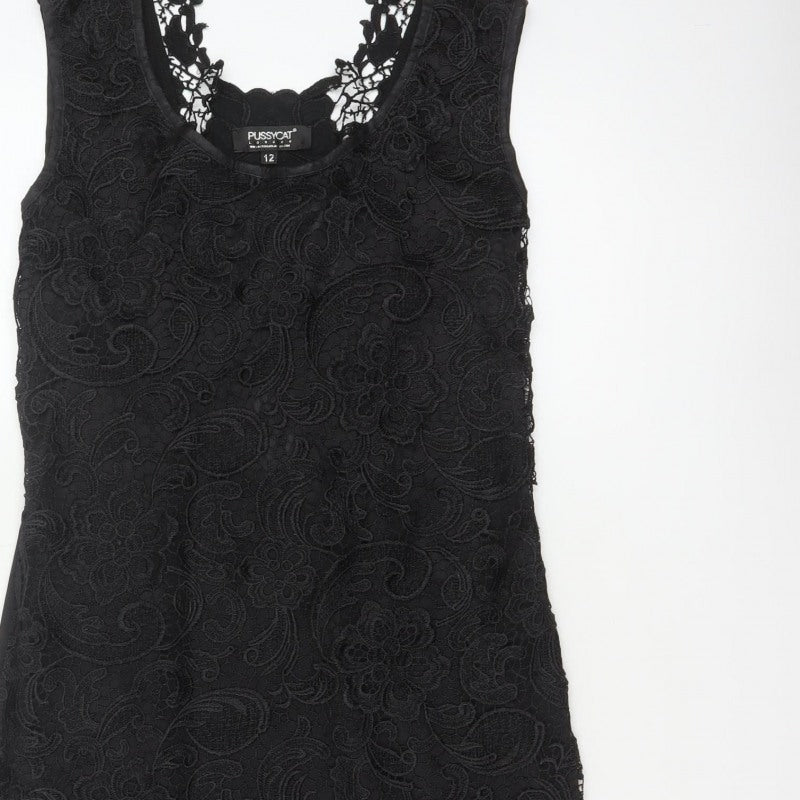 Pussycat London Women’s Black UK 12 Bodycon Floral Lace Dress