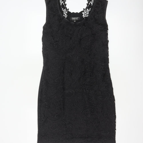 Pussycat London Women’s Black UK 12 Bodycon Floral Lace Dress