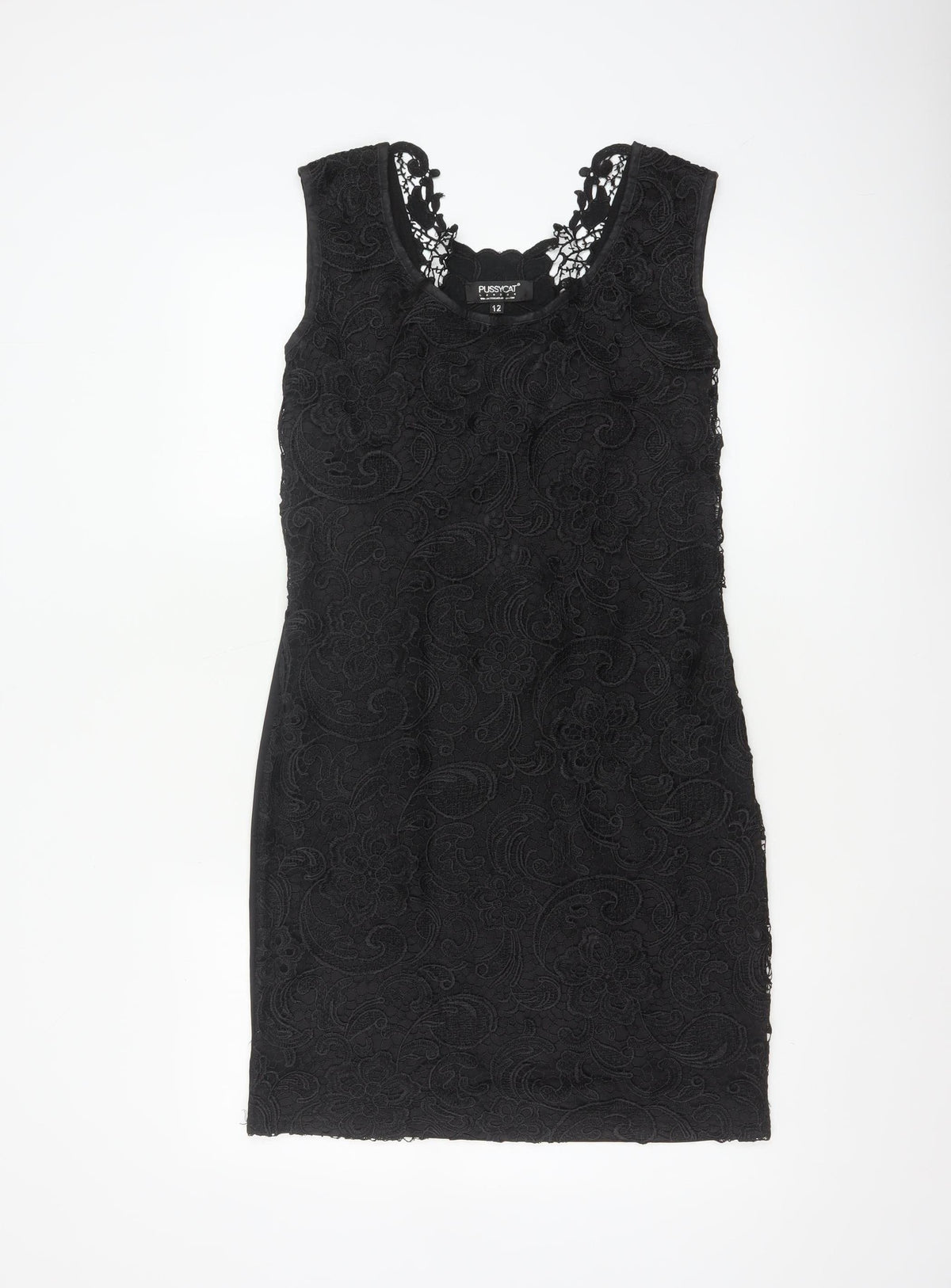 Pussycat London Women’s Black UK 12 Bodycon Floral Lace Dress