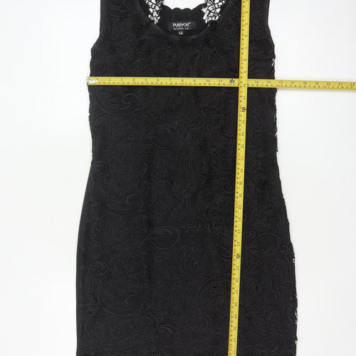 Pussycat London Women’s Black UK 12 Bodycon Floral Lace Dress