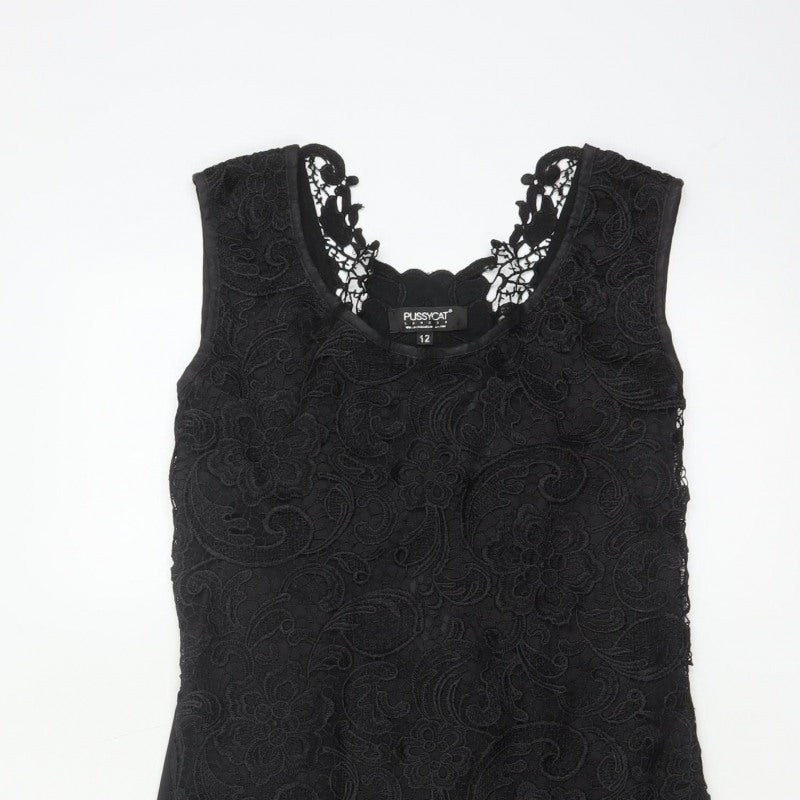 Pussycat London Women’s Black UK 12 Bodycon Floral Lace Dress