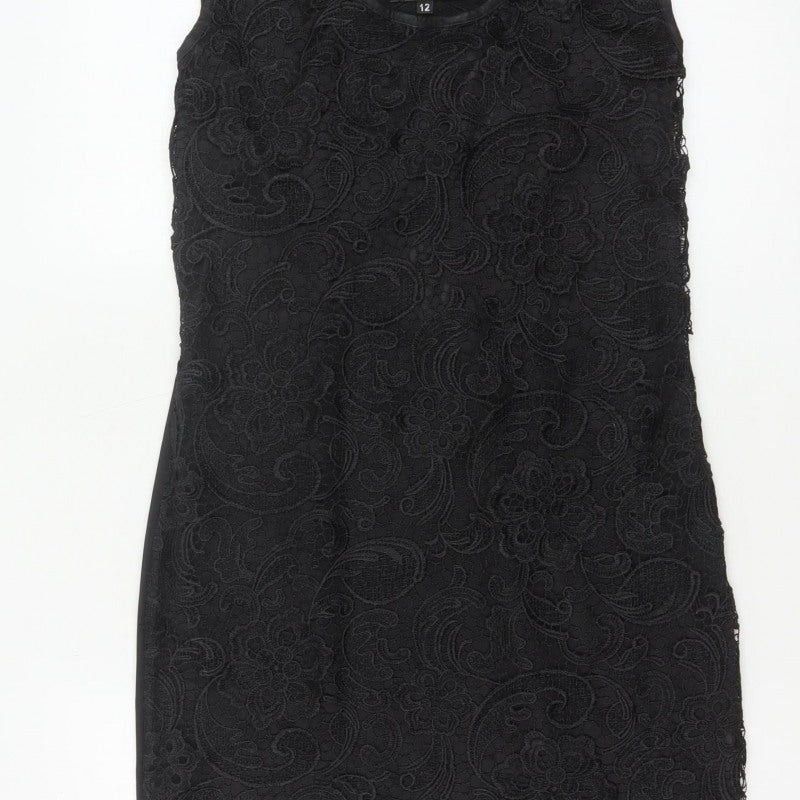 Pussycat London Women’s Black UK 12 Bodycon Floral Lace Dress