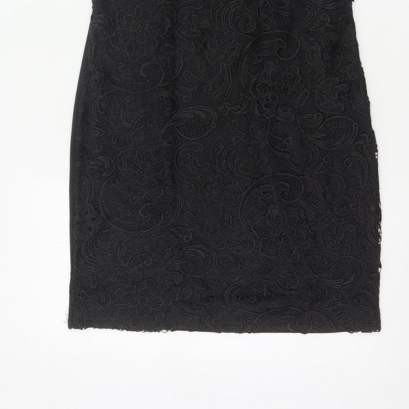 Pussycat London Women’s Black UK 12 Bodycon Floral Lace Dress