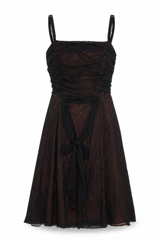 Front view of Marks & Spencer Women Black UK 12 Fit & Flare Ruched Party Dress