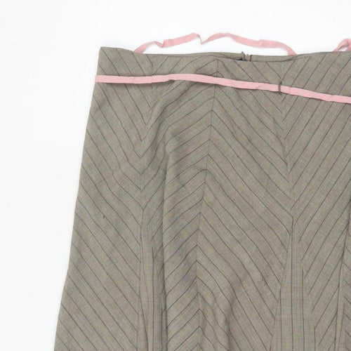 Marks & Spencer Women Beige UK 18 A-Line Knee Striped Skirt