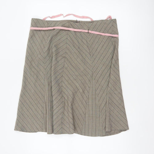 Marks & Spencer Women Beige UK 18 A-Line Knee Striped Skirt
