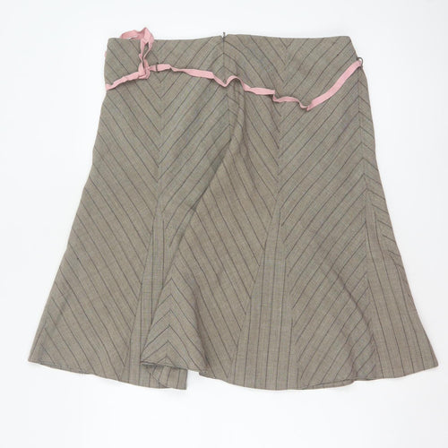 Marks & Spencer Women Beige UK 18 A-Line Knee Striped Skirt