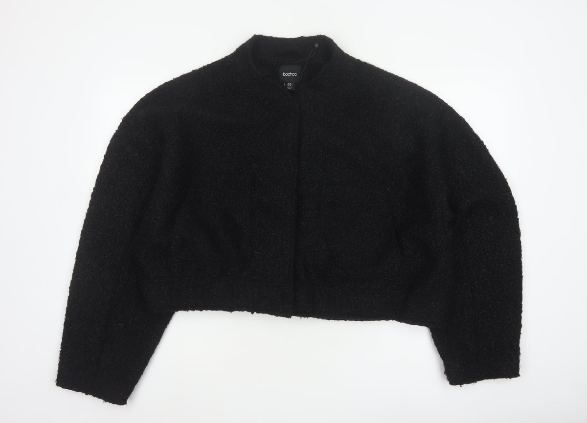Boohoo Women’s Black UK 14 Cropped Teddy Fleece Open Jacket