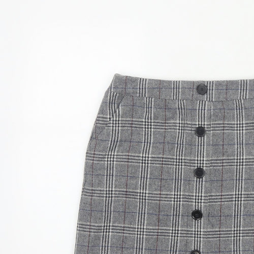 Marks and Spencer Women Grey UK 10 A-Line Plaid Button Mini Skirt