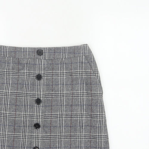 Marks and Spencer Women Grey UK 10 A-Line Plaid Button Mini Skirt
