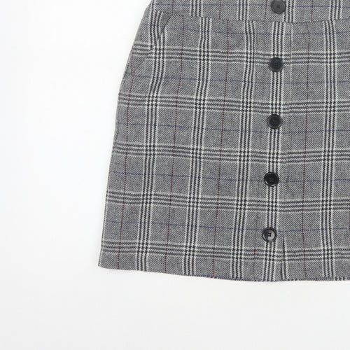 Marks and Spencer Women Grey UK 10 A-Line Plaid Button Mini Skirt