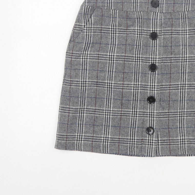 Marks and Spencer Women Grey UK 10 A-Line Plaid Button Mini Skirt