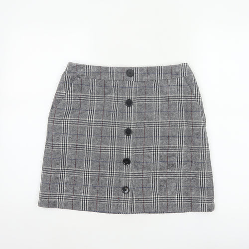 Marks and Spencer Women Grey UK 10 A-Line Plaid Button Mini Skirt