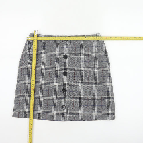 Marks and Spencer Women Grey UK 10 A-Line Plaid Button Mini Skirt