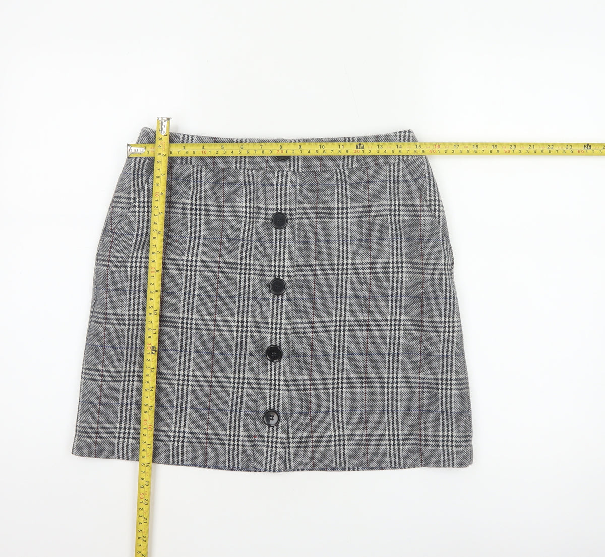 Marks and Spencer Women Grey UK 10 A-Line Plaid Button Mini Skirt