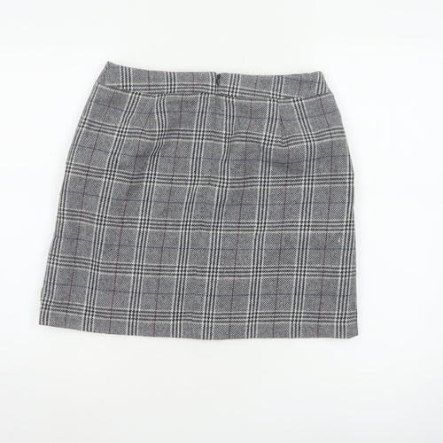Marks and Spencer Women Grey UK 10 A-Line Plaid Button Mini Skirt