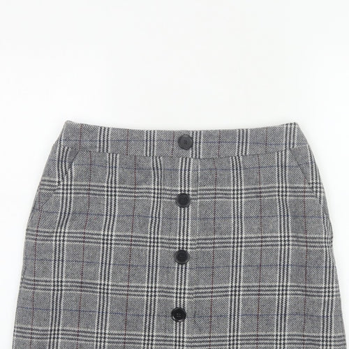 Marks and Spencer Women Grey UK 10 A-Line Plaid Button Mini Skirt