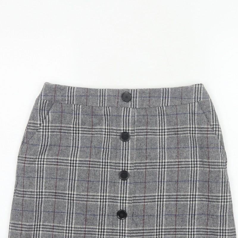Marks and Spencer Women Grey UK 10 A-Line Plaid Button Mini Skirt