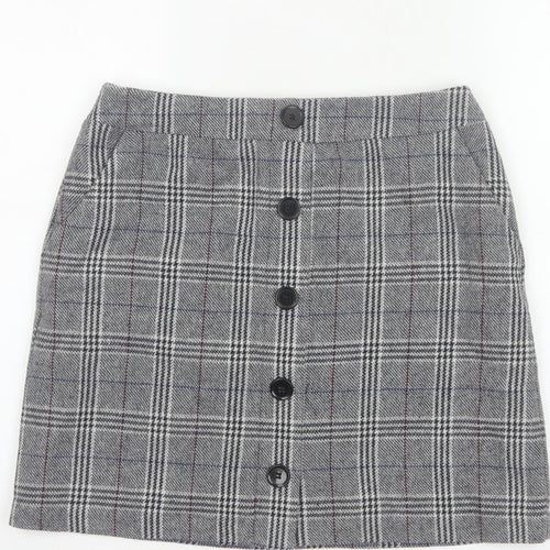 Marks and Spencer Women Grey UK 10 A-Line Plaid Button Mini Skirt