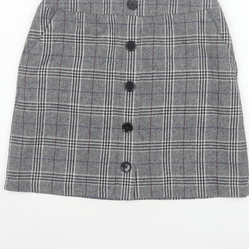 Marks and Spencer Women Grey UK 10 A-Line Plaid Button Mini Skirt