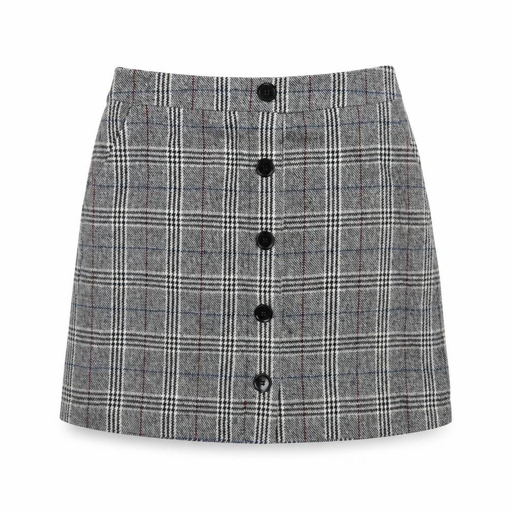 Marks and Spencer Women Grey UK 10 A-Line Plaid Button Mini Skirt