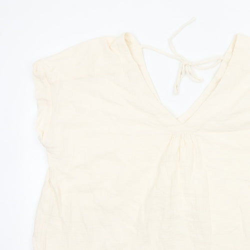 Fat Face Women Ivory UK 20 Basic Cotton Tie-Back V-Neck Blouse