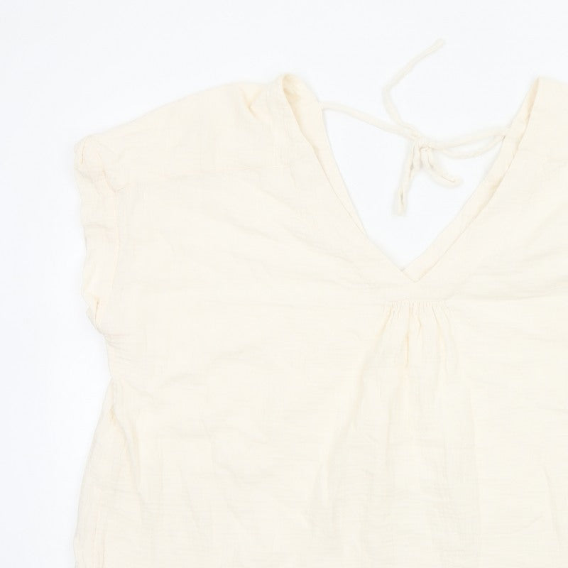 Fat Face Women Ivory UK 20 Basic Cotton Tie-Back V-Neck Blouse