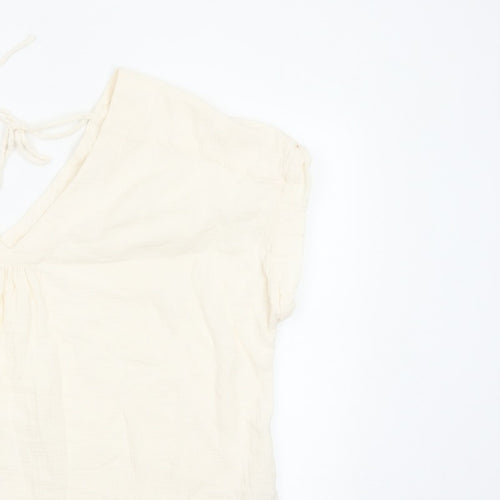 Fat Face Women Ivory UK 20 Basic Cotton Tie-Back V-Neck Blouse