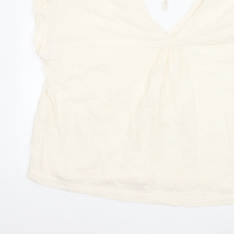 Fat Face Women Ivory UK 20 Basic Cotton Tie-Back V-Neck Blouse