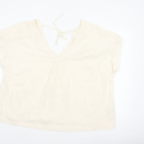 Fat Face Women Ivory UK 20 Basic Cotton Tie-Back V-Neck Blouse
