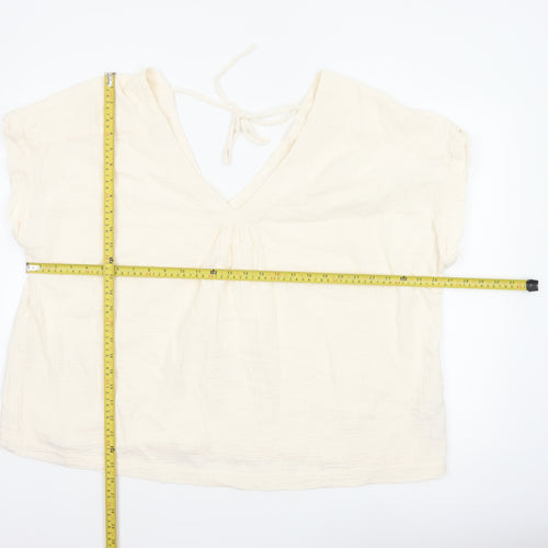Fat Face Women Ivory UK 20 Basic Cotton Tie-Back V-Neck Blouse