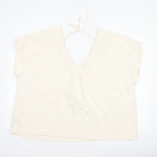 Fat Face Women Ivory UK 20 Basic Cotton Tie-Back V-Neck Blouse