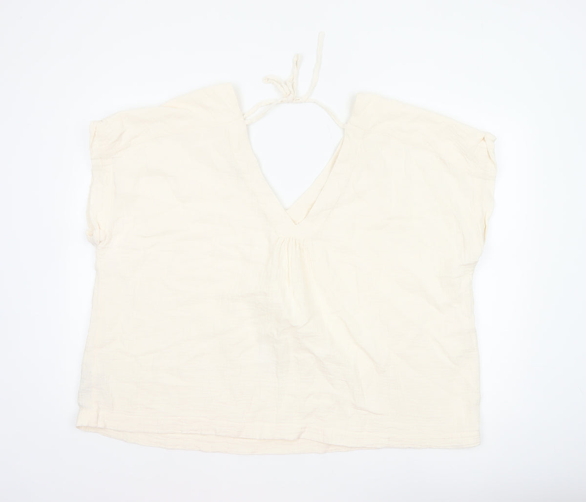 Fat Face Women Ivory UK 20 Basic Cotton Tie-Back V-Neck Blouse
