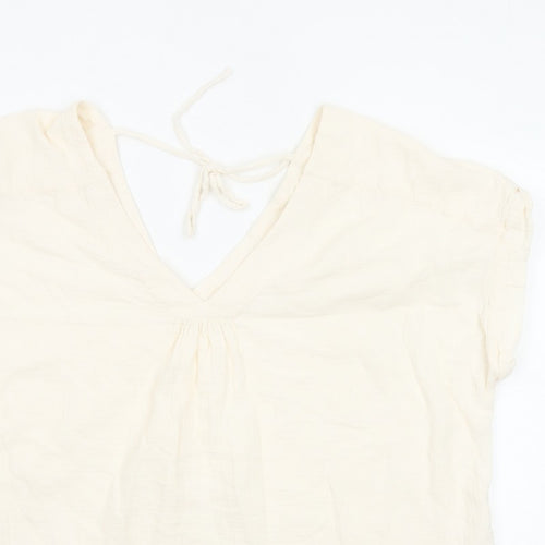 Fat Face Women Ivory UK 20 Basic Cotton Tie-Back V-Neck Blouse