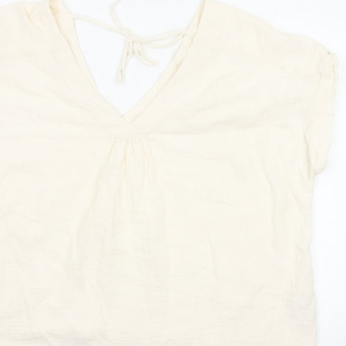 Fat Face Women Ivory UK 20 Basic Cotton Tie-Back V-Neck Blouse