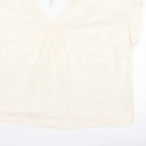 Fat Face Women Ivory UK 20 Basic Cotton Tie-Back V-Neck Blouse