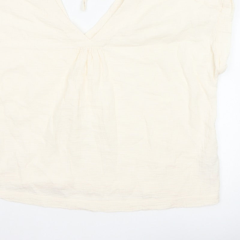 Fat Face Women Ivory UK 20 Basic Cotton Tie-Back V-Neck Blouse
