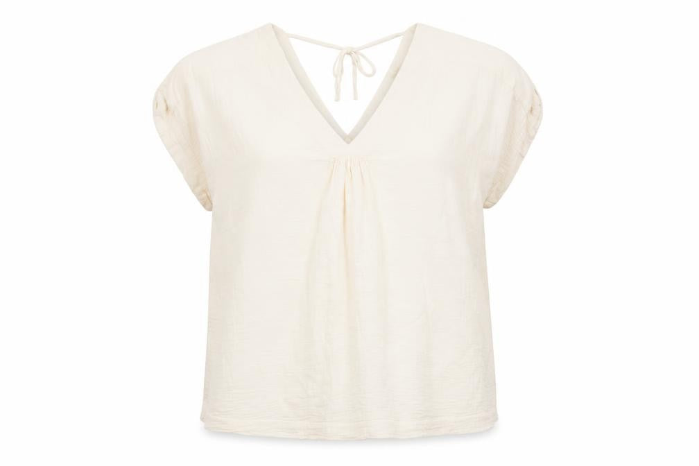 Fat Face Women Ivory UK 20 Basic Cotton Tie-Back V-Neck Blouse