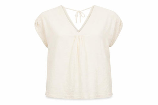 Fat Face Women Ivory UK 20 Basic Cotton Tie-Back V-Neck Blouse