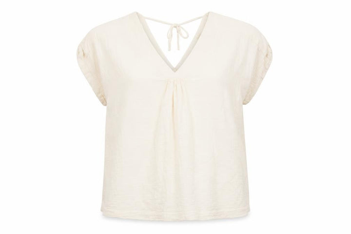 Fat Face Women Ivory UK 20 Basic Cotton Tie-Back V-Neck Blouse