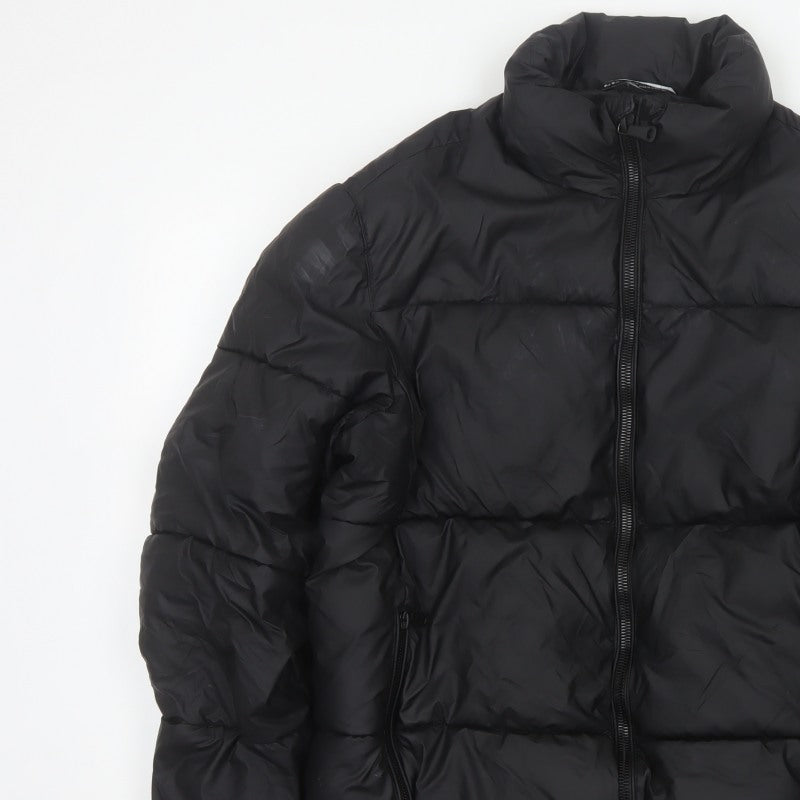 Zara Men Black M Puffer Jacket Quilted Full Zip Insulated