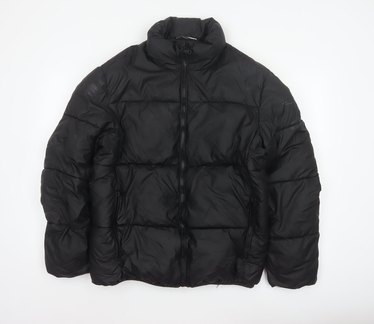 Zara Men Black M Puffer Jacket Quilted Full Zip Insulated