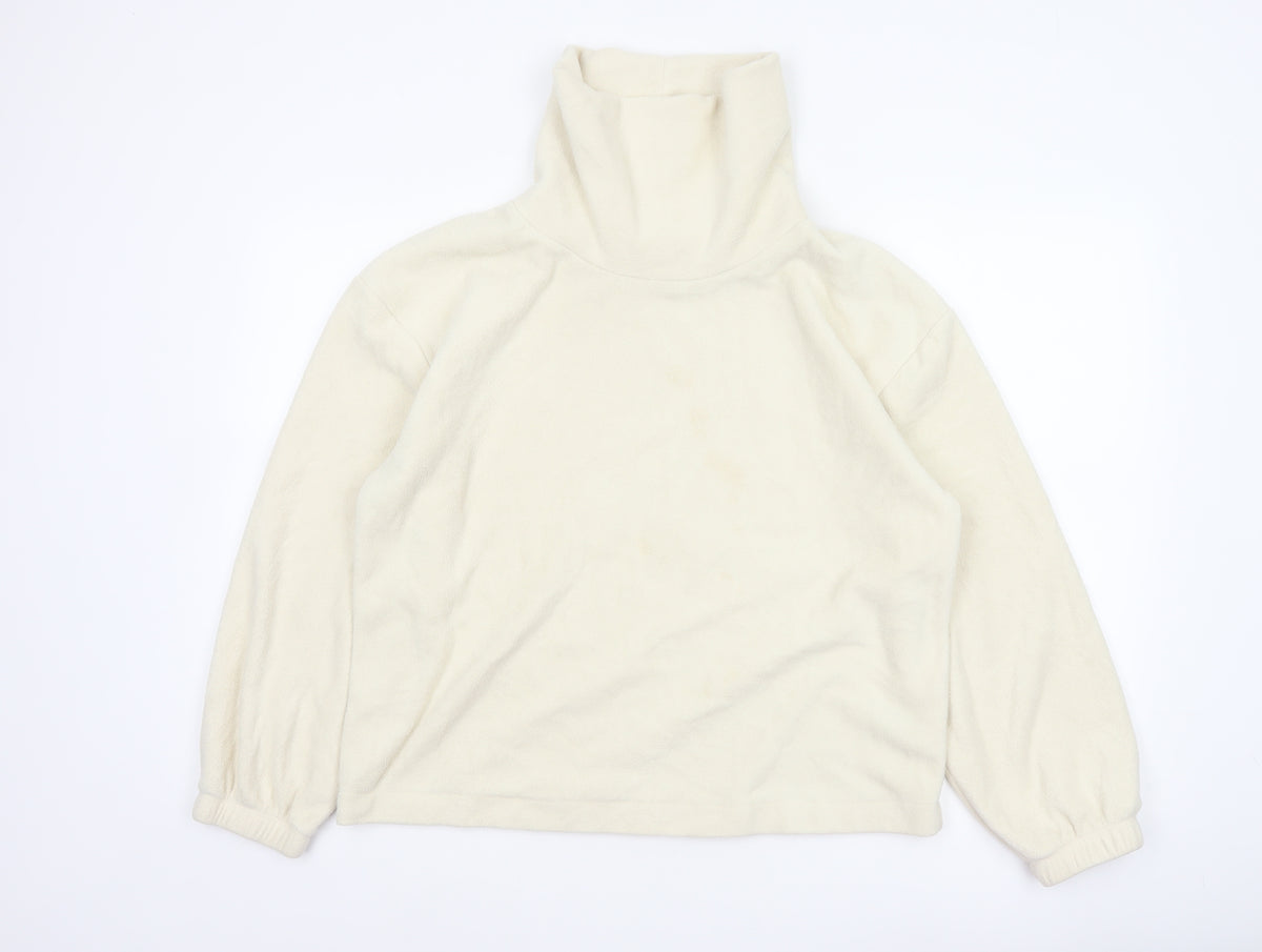 Gap Women Ivory Fleece High Neck Pullover Sweatshirt Size L