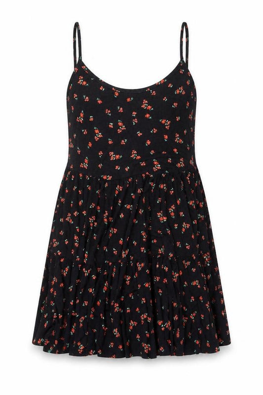 Front view of Red Herring Women’s Black Floral Skater Dress, size UK 10, Strappy