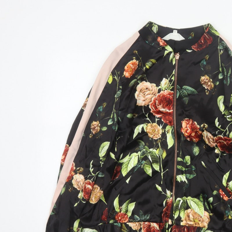 Nine Savannah Miller Women’s Black Floral Bomber Jacket UK 10 Zip