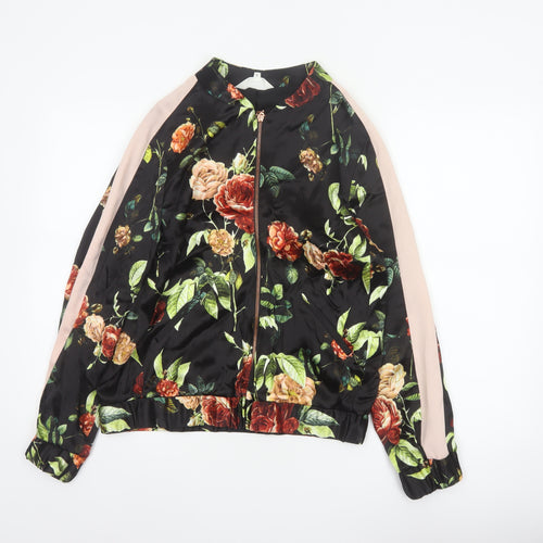 Nine Savannah Miller Women’s Black Floral Bomber Jacket UK 10 Zip