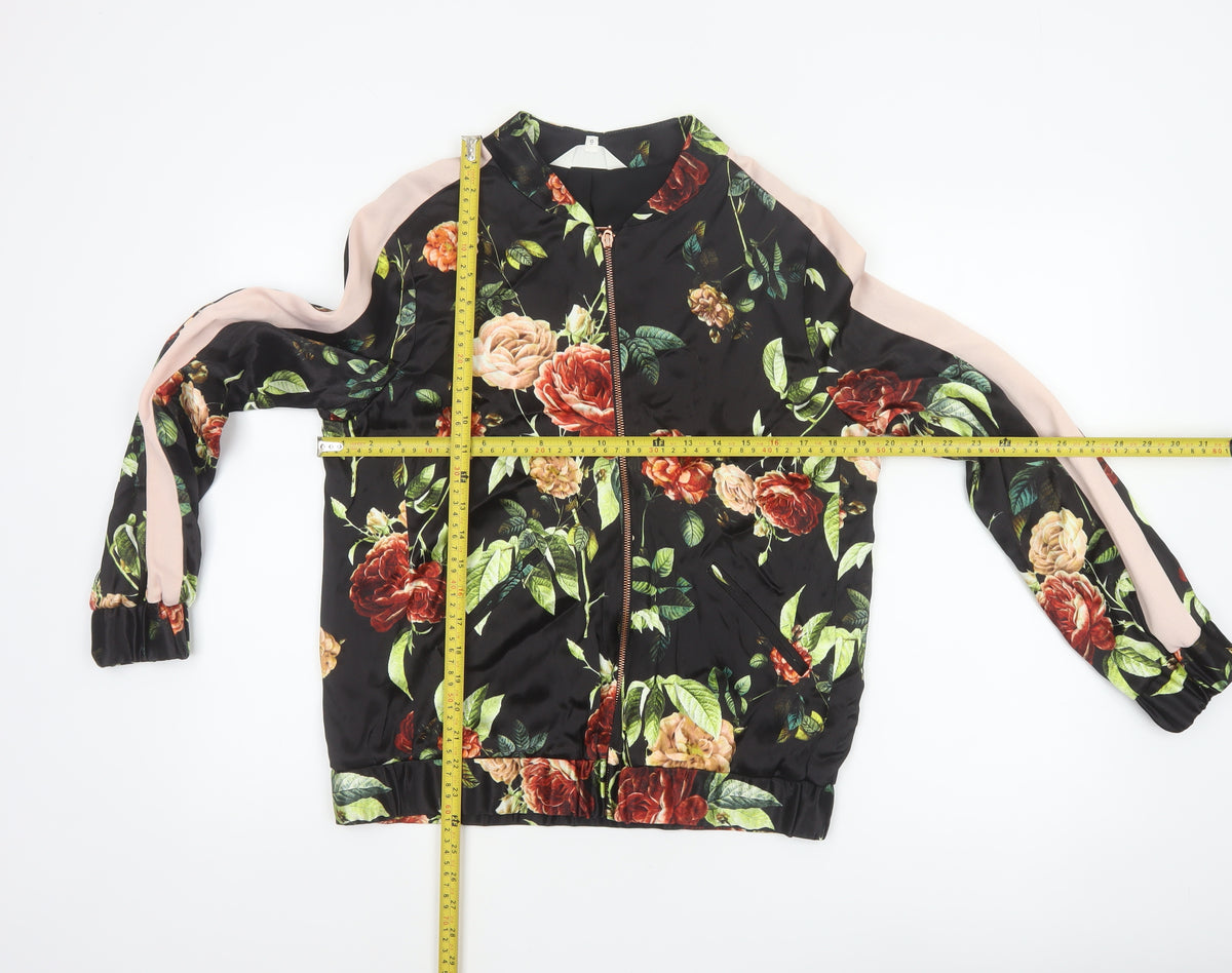 Nine Savannah Miller Women’s Black Floral Bomber Jacket UK 10 Zip