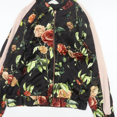 Nine Savannah Miller Women’s Black Floral Bomber Jacket UK 10 Zip