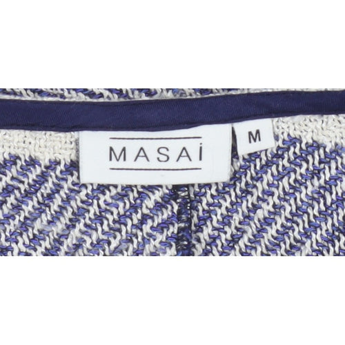 Masai Women Blue M Open Knit Check Long Jacket Cotton Viscose